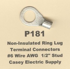 20 Non-Insulated RING Lug Terminal Connector Uninsulated #6 Gauge Wire 1/2″ Stud