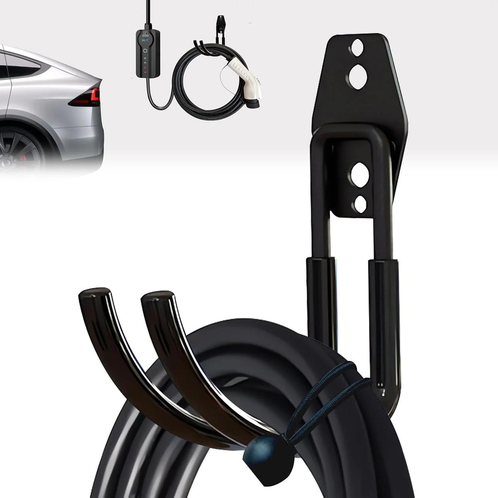 EV Charger Holder Wall Mount | Heavy-Duty J-Hook for Cable Retractor, Durable St