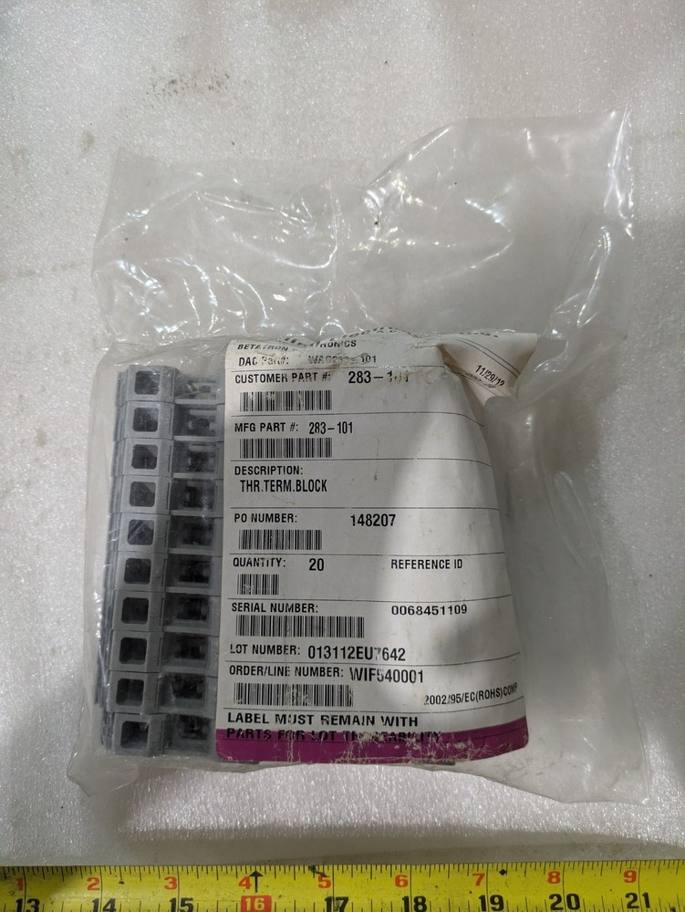 WAGO 283-101 2-Conductor Through Terminal Block 16mm2 Gray DIN Rail Lot of 20
