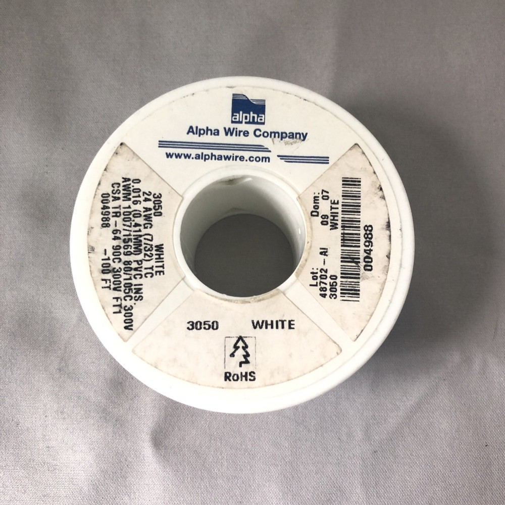 AWM 1007/1569 80/105C 300V FT1 Internal Wiring 24AWG 3050 WHITE 100Ft – NEW