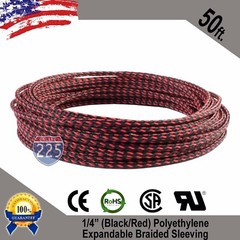 50 FT 1/4″ Black Red Expandable Wire Sleeving Sheathing Braided Loom Tubing US
