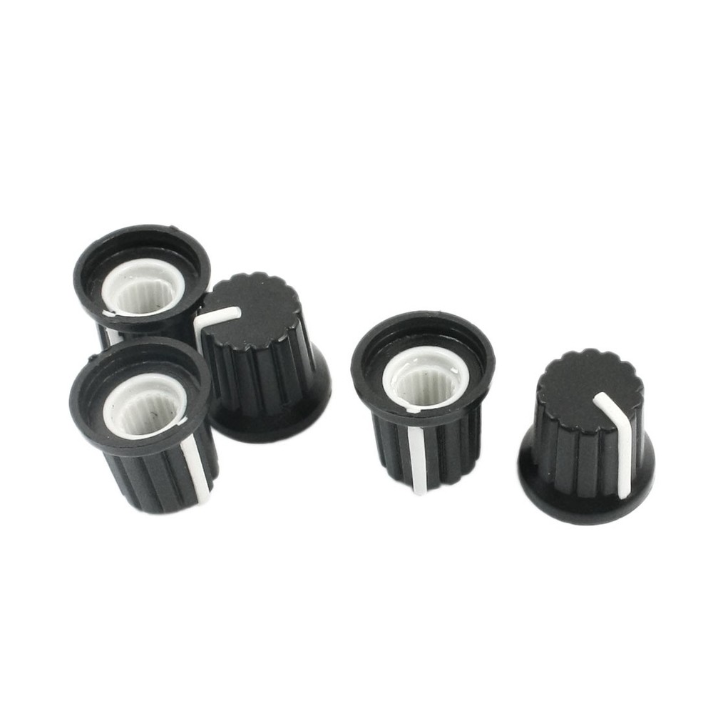 6mm Knurled Shaft Hole White Mark Rotary Potentiometer Control Knob 5 Pcs
