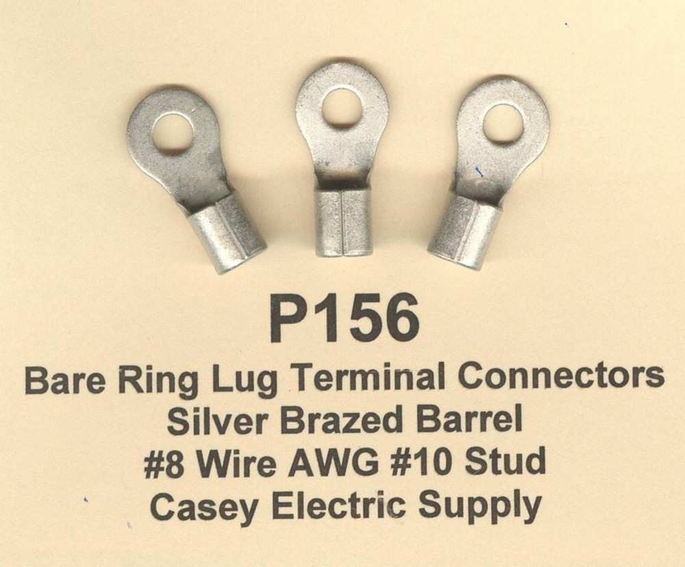 20 Bare RING Lug Brazed Barrel Terminal Connectors #8 Wire Gauge AWG #10 Stud