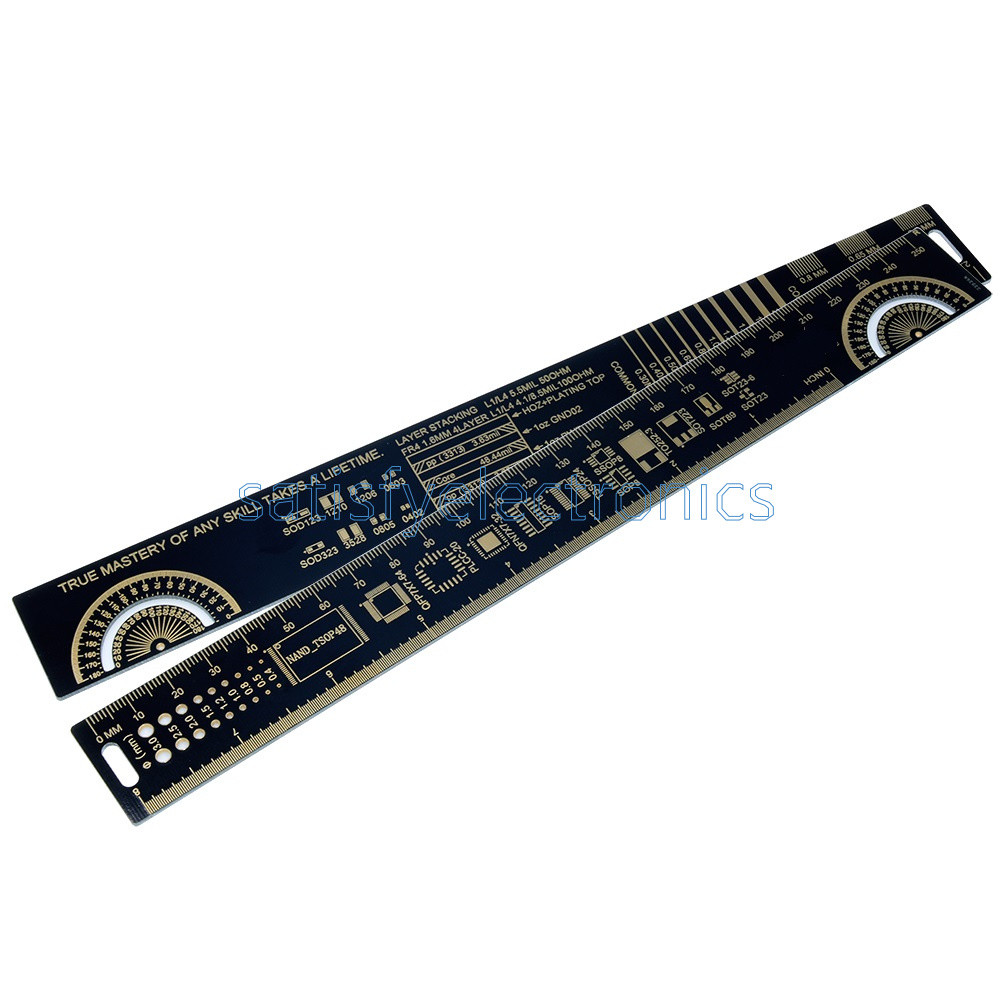 25cm Multifunctional PCB Ruler Measuring Tool Resistor Capacitor Chip IC Black