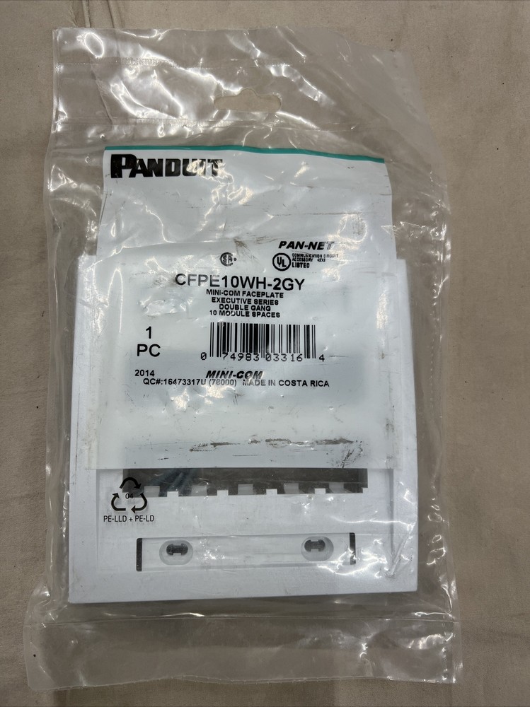 Panduit CFPE10WH-2GY Mini-Com Face Plate Double Gang 10 Module Spaces