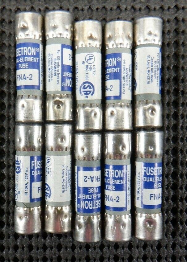 Cooper Bussmann FNA-2 Dual Element 2 Amp 125VAC Time Delay Fuse – Lot of 10