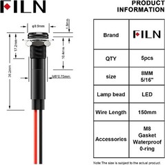 8MM 5/16 Inch LED Indicator Indicator Light Light 12V 24V Metal Aluminum Black