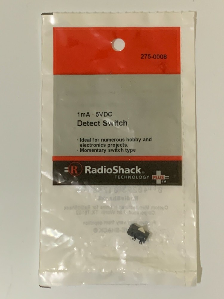 RADIOSHACK 275-0008 1mA 5VDC DETECT MOMENTARY SWITCH – 5VDC 1mA – 10×3.8×6.5mm
