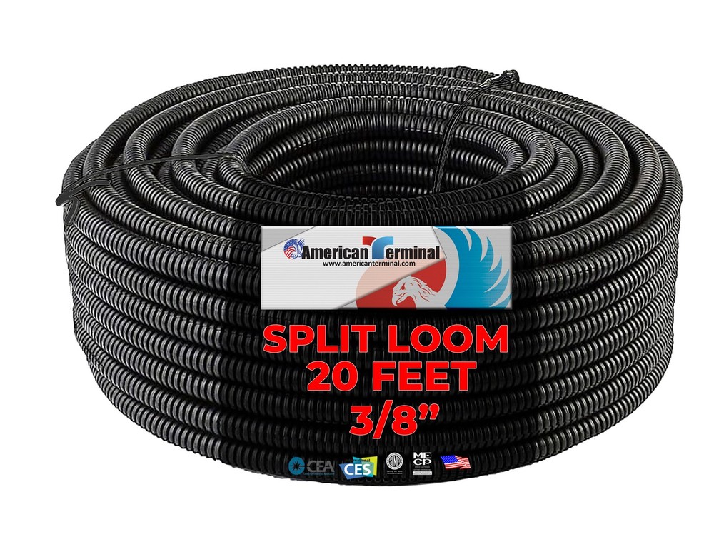 American Terminal 20 Feet Black 3/8″ Split Wire Loom Conduit Polyethylene Tubing