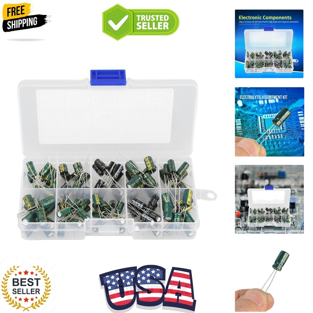 100pcs DIY High Grade Audio Capacitor Assorted Electrolytic Capacitors Kit 10…