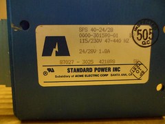STANDARD POWER INC SPS 40-24/28 ACME POWER SUPPLY 115/230V 24/28V 1.8A NOS