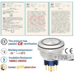 30mm Latching Push Button Switch Big Head Blue DPDT Waterproof IP67 Blue