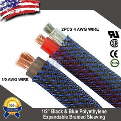 5 FT 1/2″ Black Blue Expandable Wire Sleeving Sheathing Braided Loom Tubing US