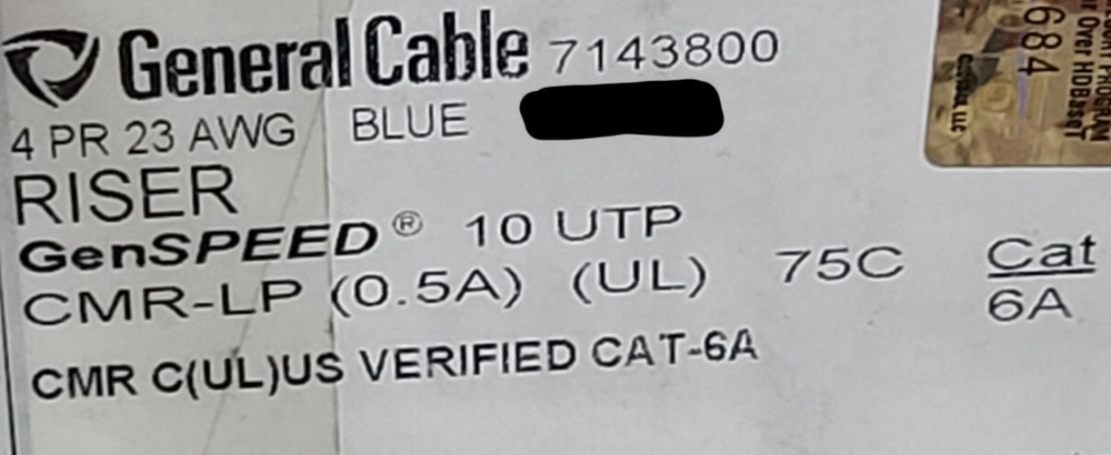 General Cable 7143800 23/4P GenSPEED 10 UTP Cat6A 10GX 10G Riser Blue /50ft