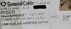 General Cable 7143800 23/4P GenSPEED 10 UTP Cat6A 10GX 10G Riser Blue /50ft