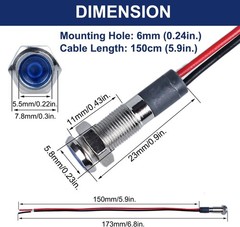 5 Pcs 6mm 110V 220VAC Metal LED Indicator Light, 1/4 Moun Color: Red Size: 6mm