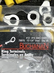 Box of 30 BUCHANAN Insulated Ring Terminal 12-10 AWG