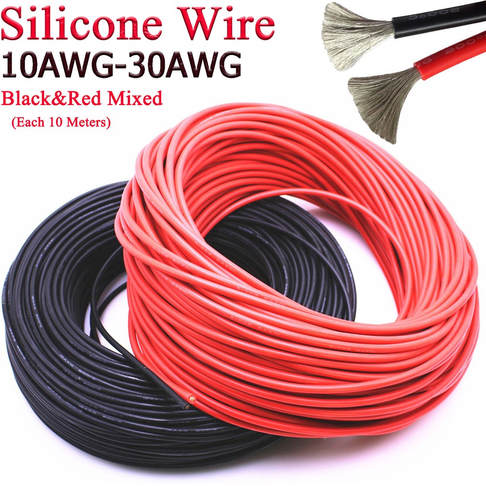 30/28/26/24/22/20/18/16/14/12/10awg Silicone Cable Black&Red Mixed Wire Kits 20M
