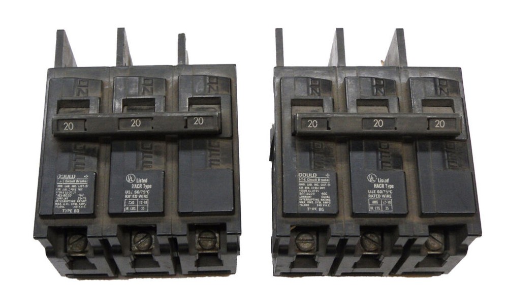 LOT OF 2 GOULD I-T-E BQ3-B020 CIRCUIT BREAKER 20A 3 POLE240VAC