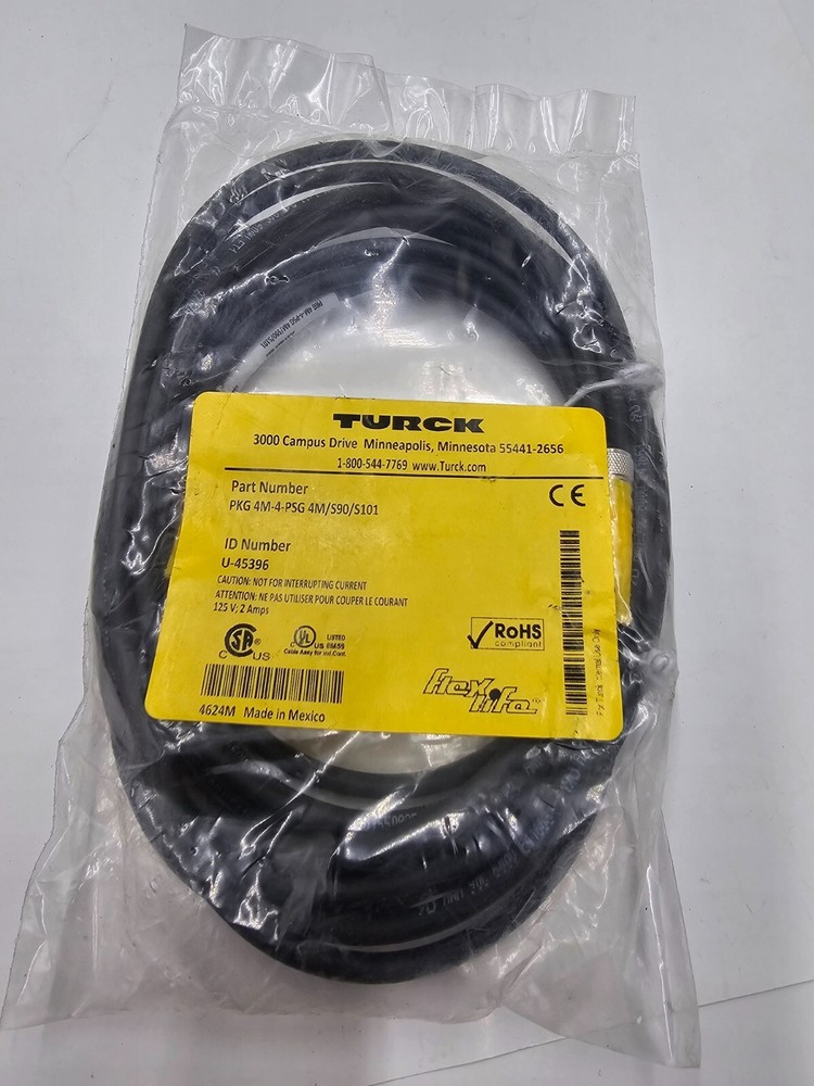 Turck Actuator Sensor Cordset 4M-4-Psg 4M/S90/S101 U-45396 Black 125V 2 Amps