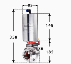 4″Φ102 Pneumatic Actuator Sanitary Butterfly Valve316L OD119Clamp Single Acting