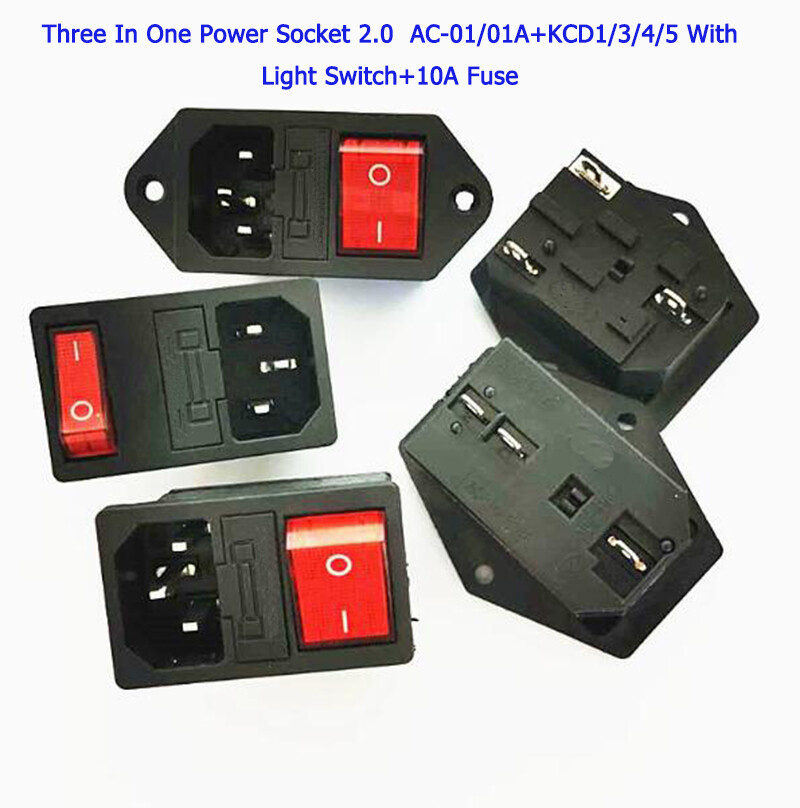 Three In One Power Socket 2.0 AC-01/01A+KCD1/3/4/5 With Light Switch+10A Fuse