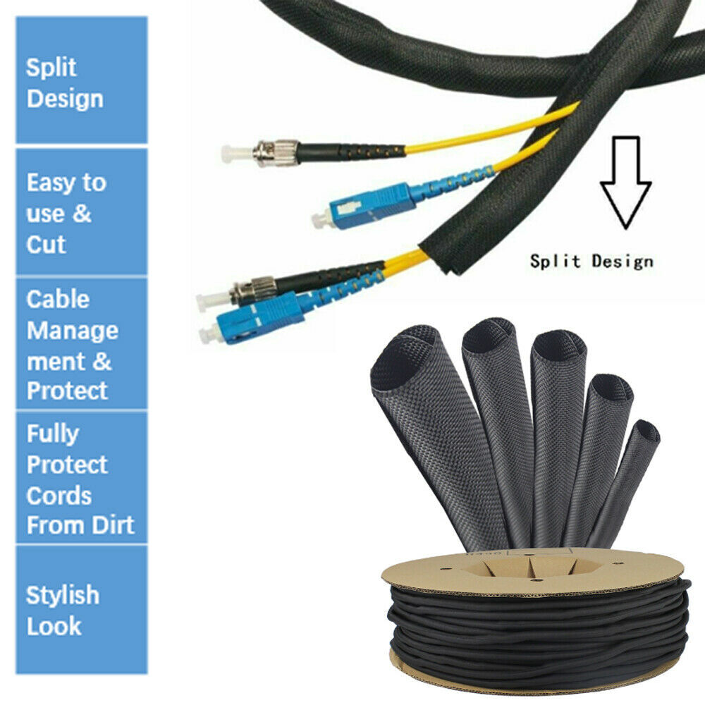 Split Wire Loom Braided Cable Sleeve Wires Harness Wrap Sleeving Protective Lot