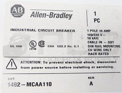 NEW ALLEN BRADLEY 1492-MCAA110 /A INDUSTRIAL CIRCUIT BREAKER 10A 120/240V 1 POLE
