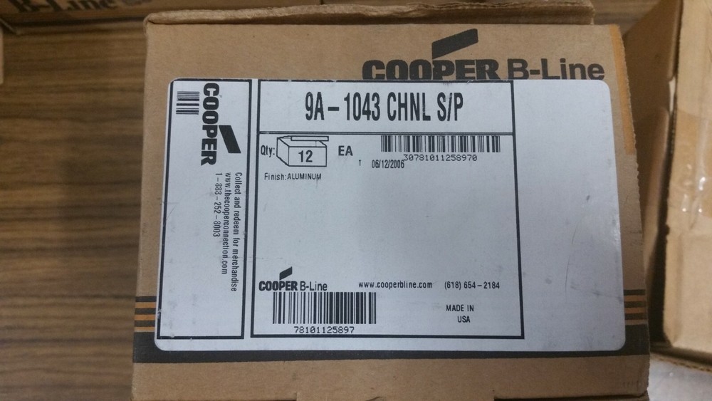 Cooper B-Line 9A-1043 Channel Splice Plate. Box of 12 with hardware.