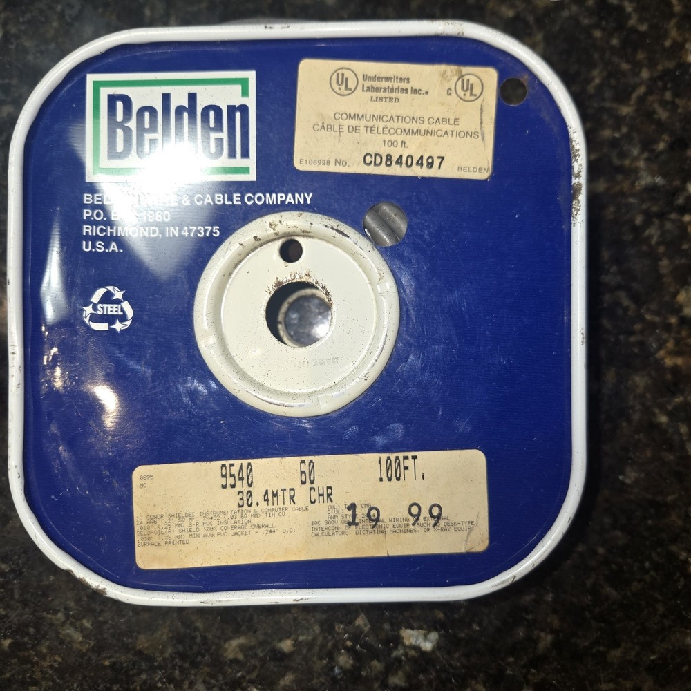 100′ Belden 9540 24 AWG 10 Conductor Foil Shield RS-232 Computer Cable 300V