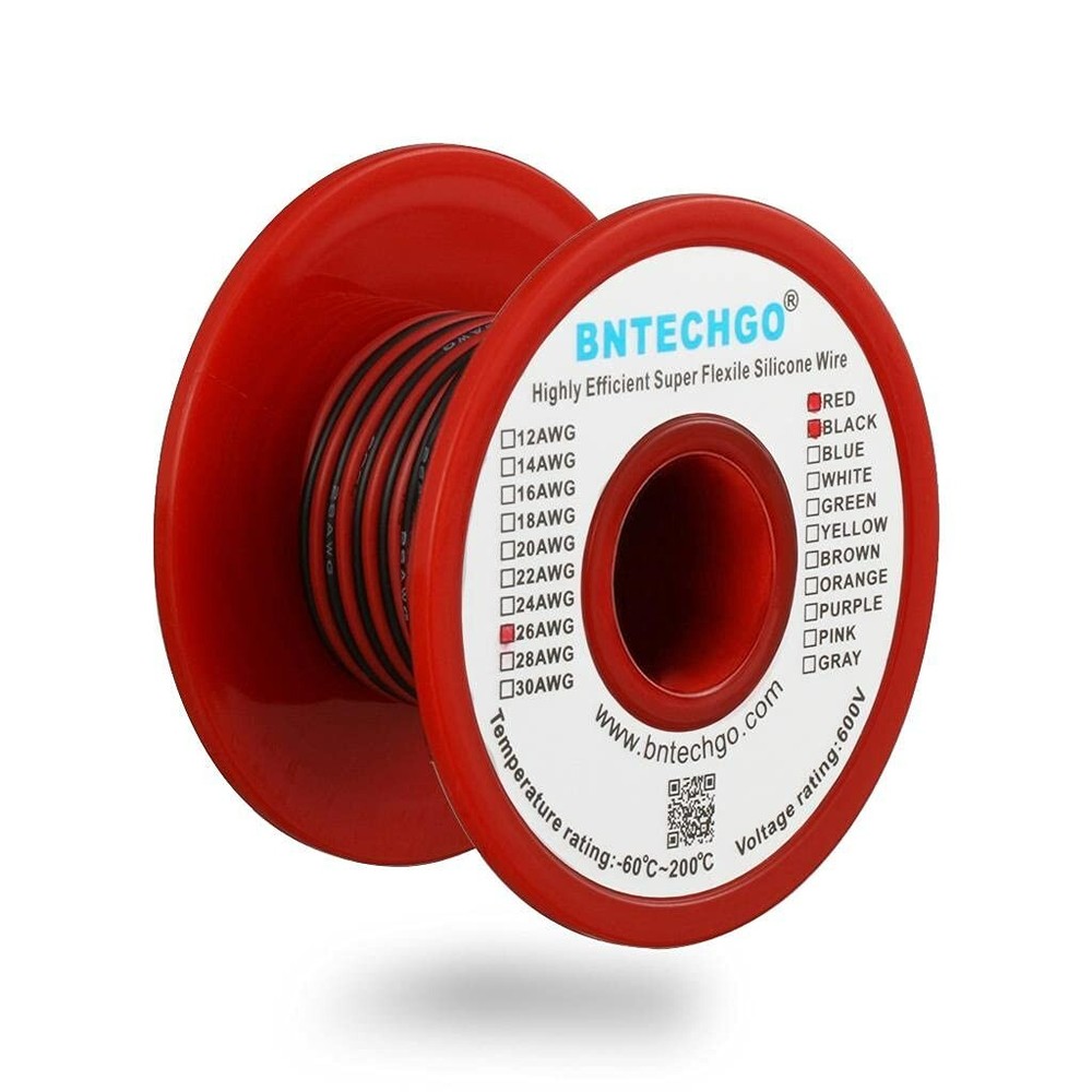 “26 Gauge Silicone Wire Spool Red and Black Each 50ft 2 Separate Wires Flexible
