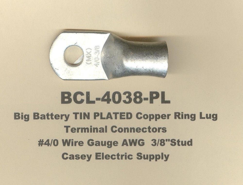 10 TIN PLATED Battery Copper Ring Lug Terminal Connector 4/0 Gauge 3/8″ Stud USA