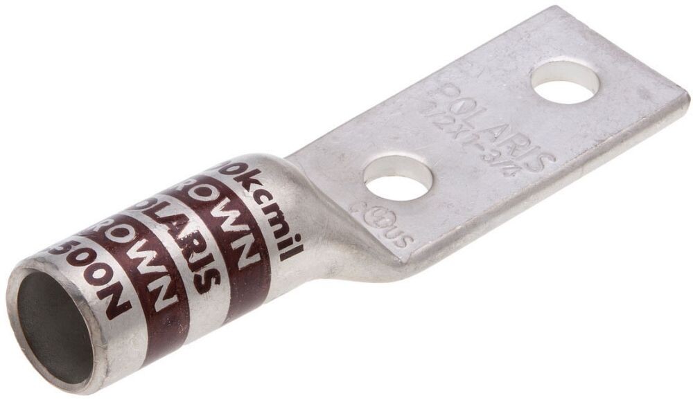 Polaris L500N, 500 KCMIL, 1/2″ Stud, Long Barrel, Copper, 2-Hole Lug, 1 pc