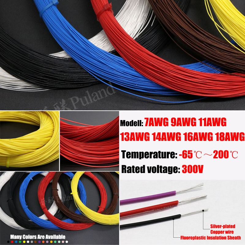 7AWG~18AWG PTFE Silver-plated Copper Stranded Electrical Wire Cable Audio Wire