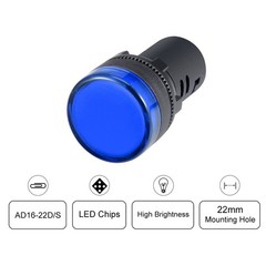 Blue Indicator Light 22mm Panel Mount AC DC 110V 2Pcs Electrical C Color: Blue