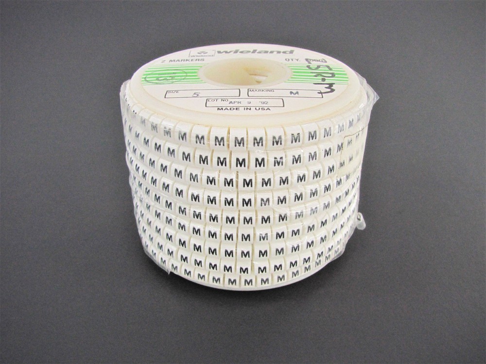 (1000x) Wieland Size 5, Letter M Slip On Wire Marker, .160″ to .215″ OD, Z Type
