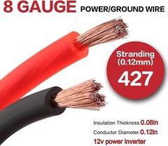 8 Gauge Wire (50ft Each – Red/Black) Copper Clad Aluminum CCA 8 Gauge, 100FT