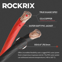 ROCKRIX 4 Gauge 25ft Black and RED Car Audio Power Ground Soft