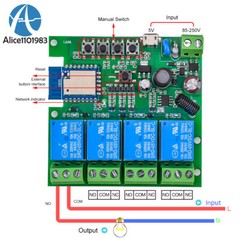 Smart Wifi Switch Relay Module AC 85-220V 4 Channels for Tuya Alexa Google Home