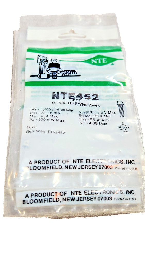 NTE 452 J-FET N CHANNEL UHF/VHF AMP
