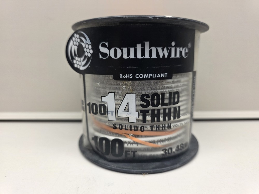 (1) NEW Southwire 100 ft. 14 Gauge White Solid Copper THHN Wire