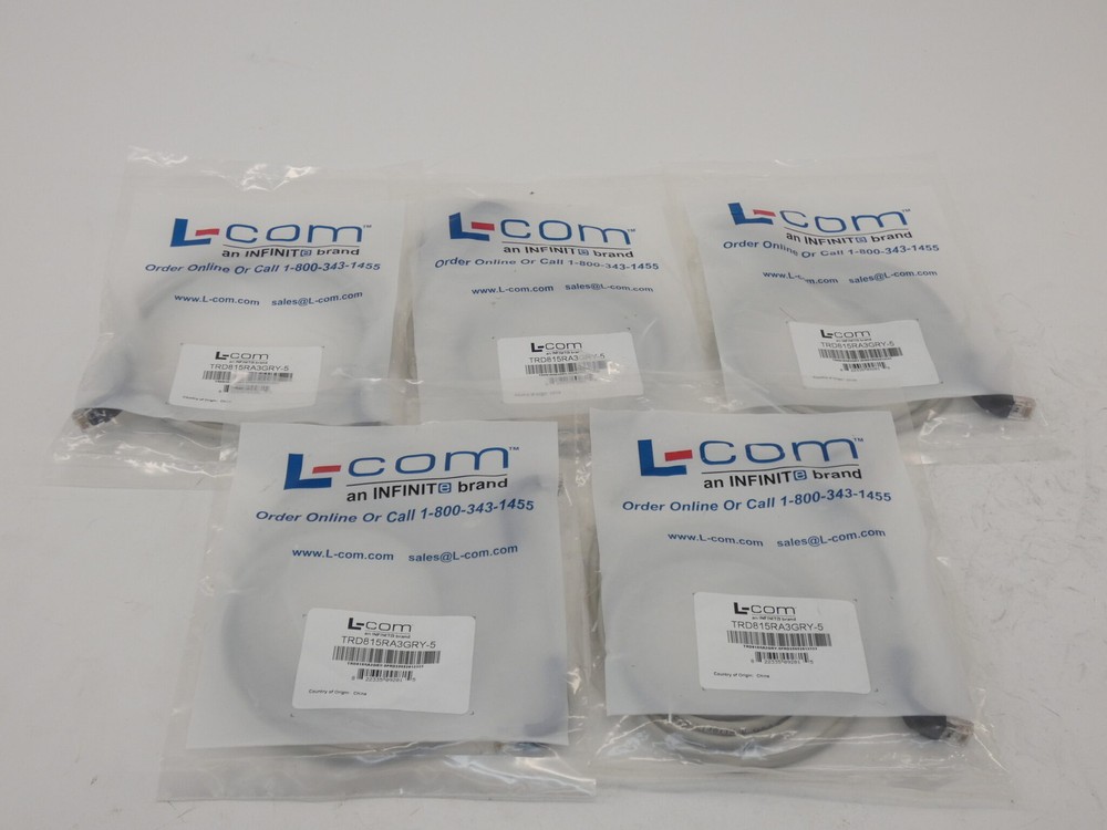 *Lot of 5* L-Com TRD815RA3GRY-5 Cat5e Right Angle Ethernet Patch Cords, 5″ – …