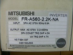 Mitsubishi A500 3Hp Inverter Drive Fr-A560-2.2K-Na 3Ph 575Volt 4Amp
