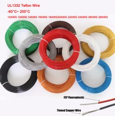 Flexible Tin Plated Copper UL1332 12AWG to 28AWG PTFE Cable for High Temperature
