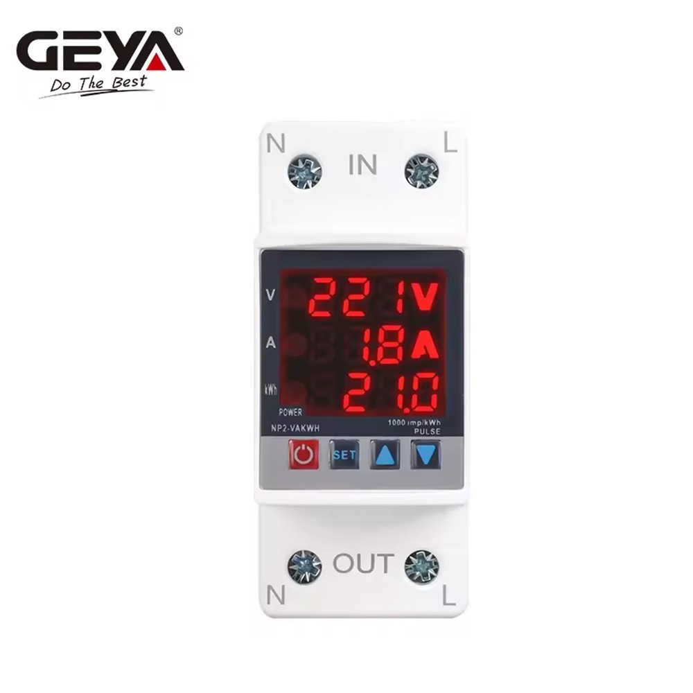 GEYA With Backflow Current Protector Over&Under Voltage Kwh Power Meter 63A