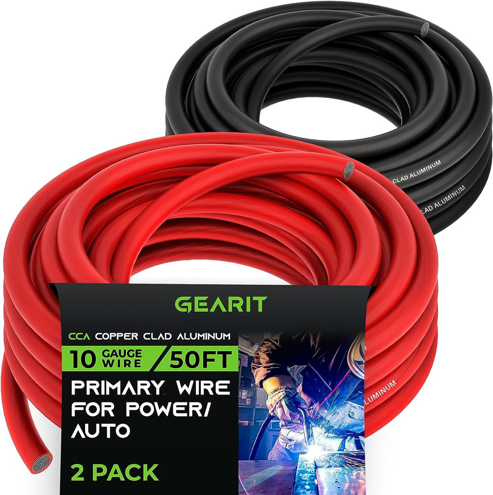 GearIT 10 Gauge Wire (50ft Each – 10 – Black/Red), Black/Red