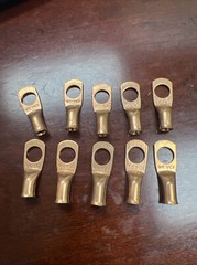 (LOT OF 10) 6 AWG Ring 3/8″ Hole Terminal Lug Bare Copper Un-insulated Gauge