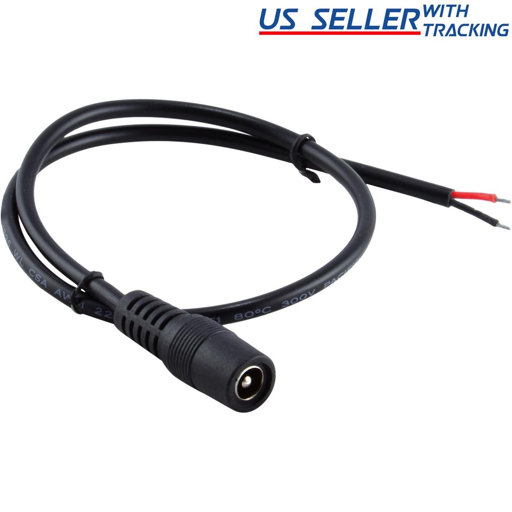 2x DC Power Jack Adapter Plug Female Pigtails 5.5mm x 2.1mm for LED Strip Light