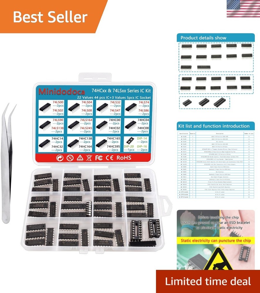 49Pcs 25 Types 74HCxx and 74LSxx Series Logic IC Assortment Kit & IC Socket, …