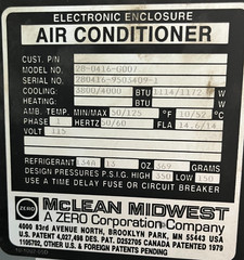 MCLEAN MIDWEST ELECTRONIC ENCLOSURE AIR CONDITIONER, 28-0416-G007, 115VAC